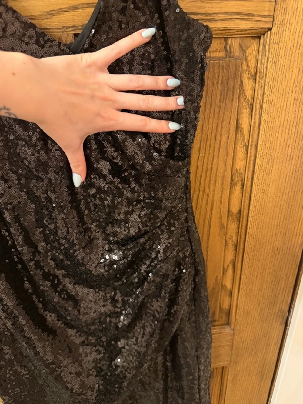 B. Smart Black Sequin Mini Dress with Spaghetti Straps NWOT - Picture 3 of 7